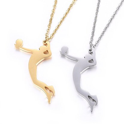 304 de acero inoxidable collares pendientes, con el corchete de la langosta, jugadores de fila