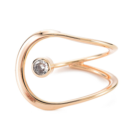 Brass Inlaid Clear Cubic Zirconia Cuff Rings, Wire Wrap Open Rings for Women, Nickel Free