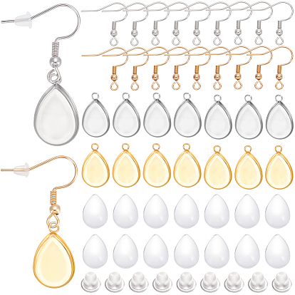 30 шт. 304 крючки для серег из нержавеющей стали, провод уха, с горизонтальной петлей, 30шт 304 подвеска из нержавеющей стали с кабошоном, 30 шт. Прозрачные стеклянные кабошоны, 30 гайки ушные пластиковые