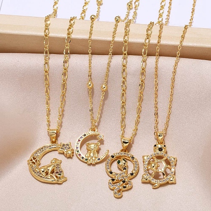 Moon/Bear/Snake/Tortoise Brass Micro Pave Cubic Zirconia Pendant Necklaces for Women