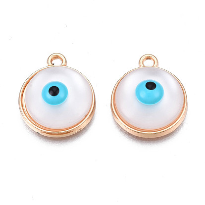 Acumular colgantes de esmalte de la aleación de chapado, con cabujón de resina imitación ojo de gato, sin cadmio y níque y plomo, la luz de oro, medio redondo con ojo