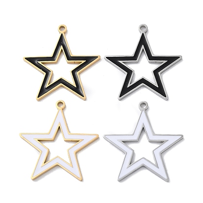 304 Stainless Steel Pendants, with Enamel, Star Charm