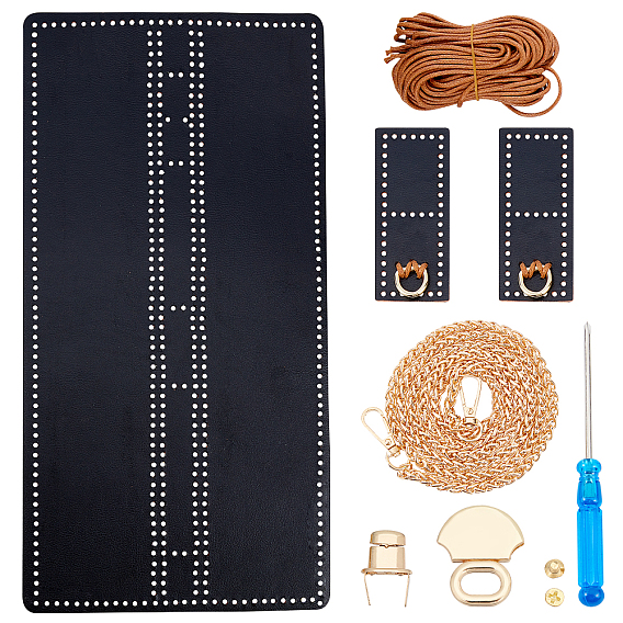 Набор прямоугольных сумок через плечо для вязания своими руками, включая материалы сумки из искусственной кожи, железная фурнитура, отвертка и восковой шнур