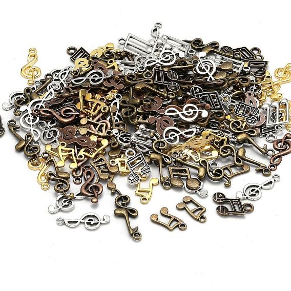 Colgantes de la aleación de estilo tibetano, nota musical, 24~27x10~16x2~3 mm, agujero: 1.5~2.5 mm
