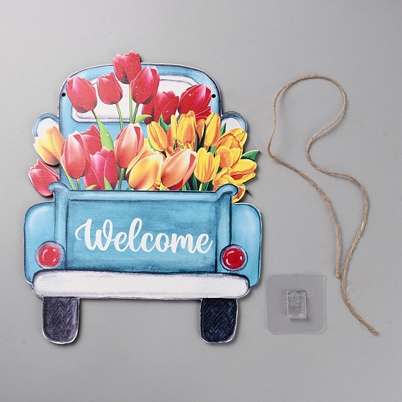 Приветственный знак на двери, декор входной двери из дерева, украшения для автомобильных стен в виде цветов, с джутовым шпагатом и пластиковым крючком