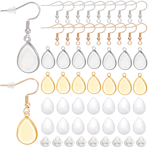 30 шт. 304 крючки для серег из нержавеющей стали, провод уха, с горизонтальной петлей, 30шт 304 подвеска из нержавеющей стали с кабошоном, 30 шт. Прозрачные стеклянные кабошоны, 30 гайки ушные пластиковые