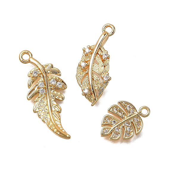 Латунные микро проложить кубического циркония подвески, лист/перо, долговечный, без никеля , реальный 18 k позолоченный