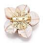 Natural Shell & Pearl Flower Brooches for Women, with Brass Branch