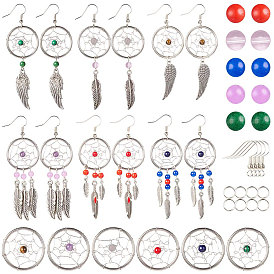 SUNNYCLUE DIY Woven Net/Web & Feather Dangle Earrings Making, with 304 Stainless Steel Pendants, Tibetan Style Alloy Pendants, Glass Beads, Brass Earring Hooks and Bead Container