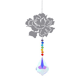 Metal Big Pendant Decorations, Hanging Sun Catchers, Chakra Theme K9 Crystal Glass, Peony