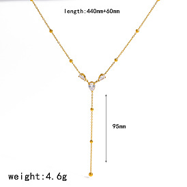 304 Halsketten aus Edelstahl mit tropfenförmigem Anhänger aus klarem Zirkonia im Pavé-Stil für Damen