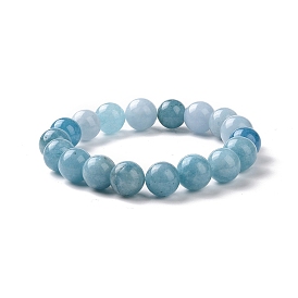 Bracelets extensibles en perles de pierres précieuses naturelles teintes, imitation aigue-marine, ronde
