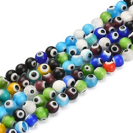 Handmade Italianate Lampwork Beads Strands, Evil Eye, Round