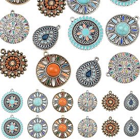 Подвески из эмали и сплава, античное серебро, плоские круглые с цветком