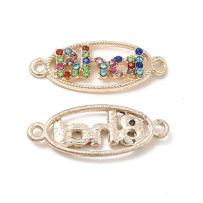 Alloy Connector Charms with Colorful Rhinestone, Oval Links with Word Bhal, Nickel
