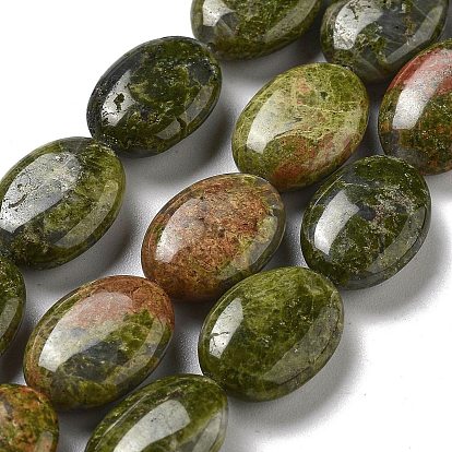 Natural Unakite Beads Strands, Flat Oval