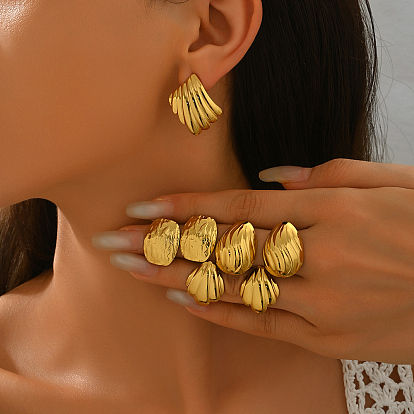 Текстурированные серьги-гвоздики из нержавеющей стали, золотые