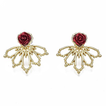 Aretes de flores para mujer, pendiente hueco, sin cadmio y níque y plomo, la luz de oro