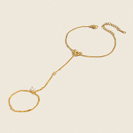 304 Stainless Steel Bowknot Hand Chain Ring Bracelets for Women