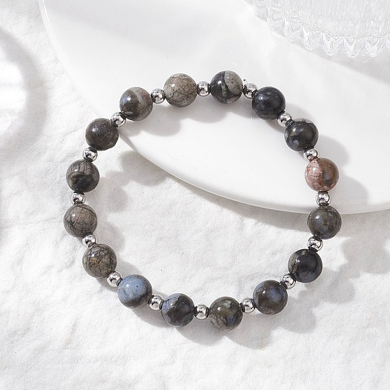 Эластичные браслеты из натурального глаукофана и латунных бусин для женщин, круглые