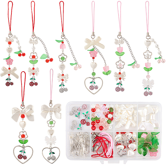 Наборы для самостоятельного изготовления ремешка для мобильного телефона в виде вишневого шарма, включая подвески из сплава, стеклянные бусины и акриловые бусины с имитацией жемчуга