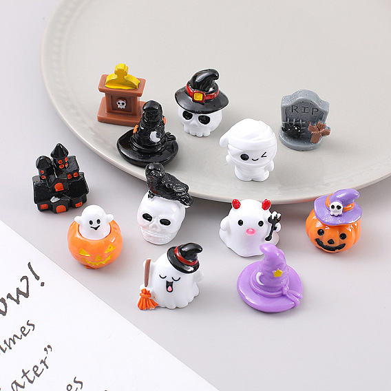 Halloween Theme Ghost/Witch Hat/Mummy Plastic Figurine Display Decorations, Miniature Ornaments, for Home Decoration