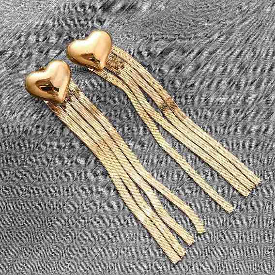 304 из нержавеющей стали серьги, сердце, ионное покрытие (ip), серьги-подвески с кисточками