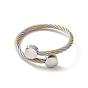 304 Stainless Steel Twist Rope Open Cuff Bangle with Flat Round Beaded for Women