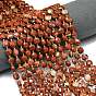 Натуральные красные яшмы бусы пряди, граненый шестиугольный разрез, плоско-круглые, с бисером
