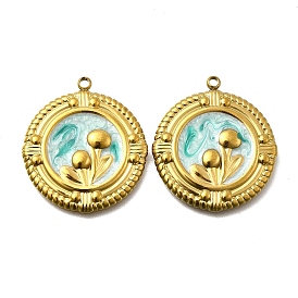 304 нержавеющей стальной эмали подвески, плоские круглые с цветком, ионное покрытие (ip)