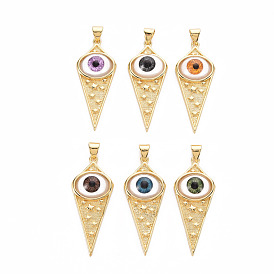 Brass Pendants, with Resin Eye, Cadmium Free & Nickel Free & Lead Free, Golden