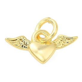 Heart with Wing Rack Plating Brass Pendants Charms, Lead Free & Cadmium Free