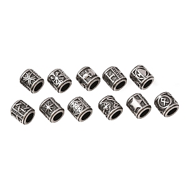 316 perles européennes chirurgicales en acier inoxydable, Perles avec un grand trou   , colonne avec mot heureux, argent antique