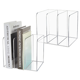 2Pcs 3-Slot Desktop Acrylic Magazine Racks Bookends, Rectangle
