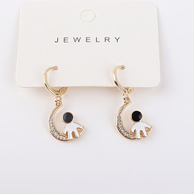 Gold Plated Astronaut Moon Drop Earrings with Zircon Stones by Xihuan