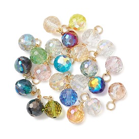 Цвет AB покрытием стеклянные подвески, круглые подвески, с 304 фурнитурой из нержавеющей стали, граненые, реальный 18 k позолоченный