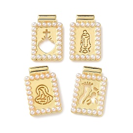 Кулоны из латуни и пластиковых жемчужин, прямоугольник амулеты