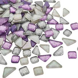 Glitter Glass Cabochons, Mosaic Tiles, for Home Decoration or DIY Crafts, Mixed Shapes