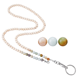 Именная визитница из натурального драгоценного камня и дерева с бусинами, держатель удостоверения личности, Застежки-лобстеры из цинкового сплава и нейлоновая нить