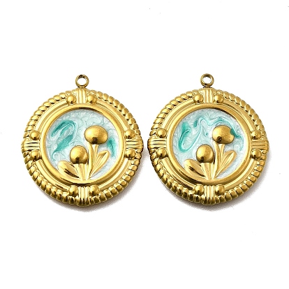 304 нержавеющей стальной эмали подвески, плоские круглые с цветком, ионное покрытие (ip)