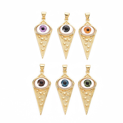 Brass Pendants, with Resin Eye, Cadmium Free & Nickel Free & Lead Free, Golden