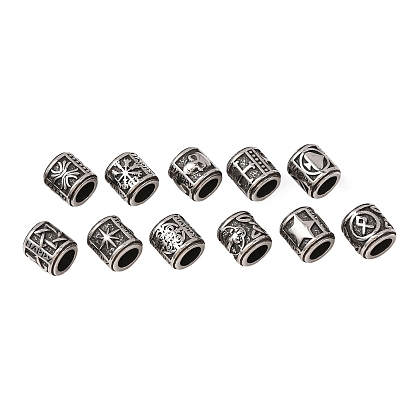 316 perles européennes chirurgicales en acier inoxydable, Perles avec un grand trou   , colonne avec mot heureux, argent antique