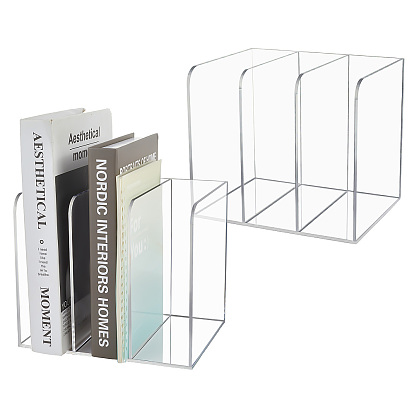2Pcs 3-Slot Desktop Acrylic Magazine Racks Bookends, Rectangle
