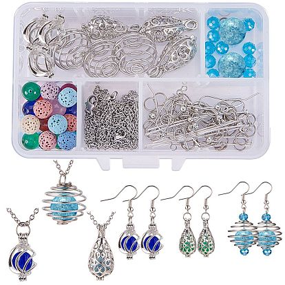 DIY серьги решений, с железными спиральными каркасами, Стеклянные бусины, природного нефрита бисером, бусы из вулканического камня и латунные крючки для серег