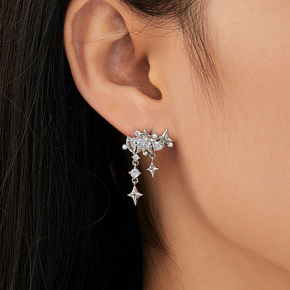 Серьги-гвоздики с кисточками из прозрачного кубического циркония из латуни