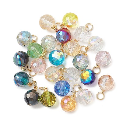 Цвет AB покрытием стеклянные подвески, круглые подвески, с 304 фурнитурой из нержавеющей стали, граненые, реальный 18 k позолоченный