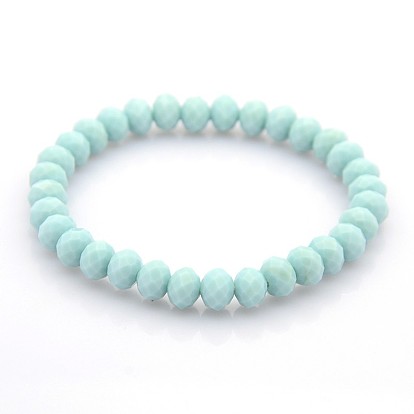 Faceted Opaque Solid Color Crystal Glass Rondelle Beads Stretch Bracelets, 68mm