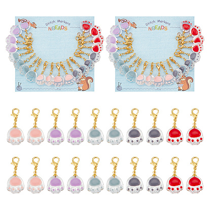 Маркеры-подвески из прозрачной стеклянной эмали, Подвески с застежкой-лобстером и принтом кошачьей лапы, связанные крючком, маркер с замком и кольцом с подвеской в виде винного бокала