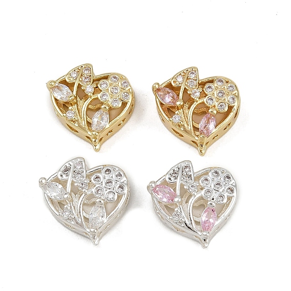 Многожильные звенья из латуни с паве из кубического циркония, долговечный, цветочное сердце