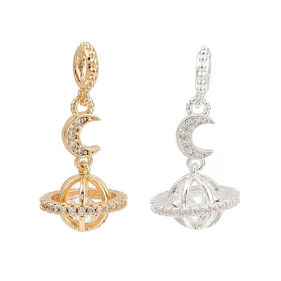 Европейские подвески с микропаве из латуни и прозрачными кубическими циркониями, подвески с большими отверстиями в виде планеты и луны